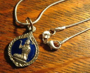 Indian Hindu Goddess Necklace - Spiritual God Wealth Money Silver Blue Pendant