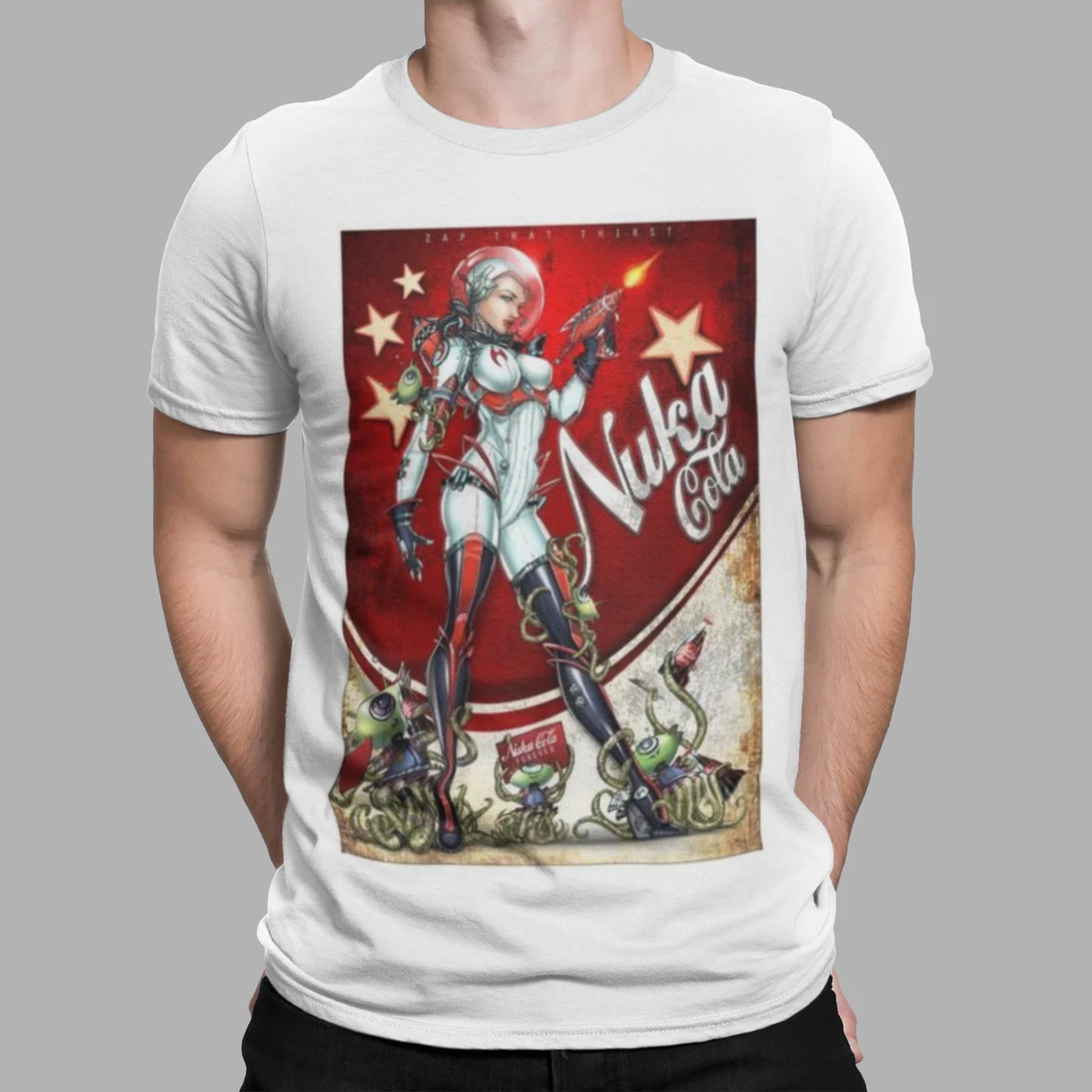 OFFICIAL T SHIRT RETRO VIDEO GAMER NUKA COLA POSTER GIFT TEE SPACE