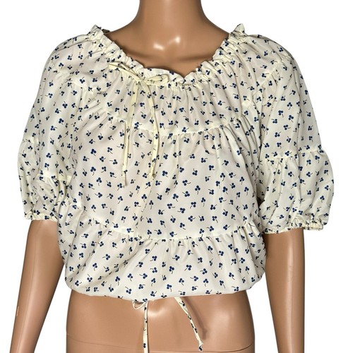 Camisa Blusa Para Mujer Pequeña Campesina Manga Globo Poofy Top Corto Retro - Imagen 2 de 10