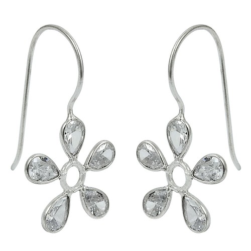Gift For Her Natural Cubic Zirconia Dangle Vintage Earrings 925 Silver M41 - Picture 4 of 7