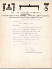 1915 Hilton Collins Co Double Trees Lap Rings Neck Yokes Louisville KY Billhead