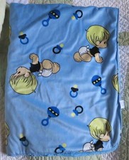 Precious Moments Baby Boy Blanket Rattle Pacifier w Sherpa Backing Blanket EUC