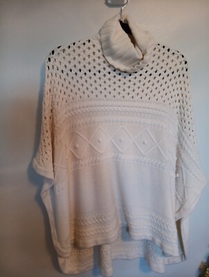 Etcetera Wool Cowl Neck Open Cable Knit Pull Over Sleevless Vest Generous Long