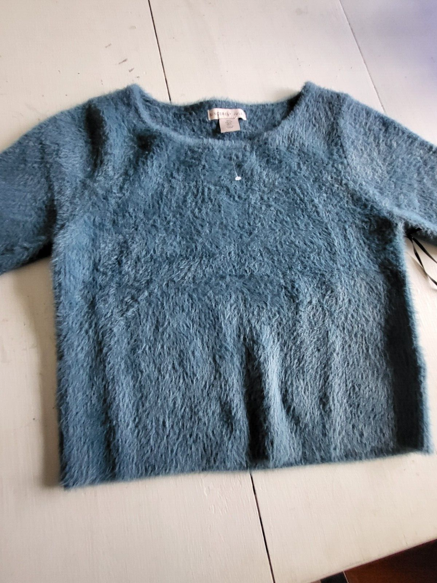 Sincerely Jules Crop Sweater Short Sleeve Crew Mohair Dark Blue