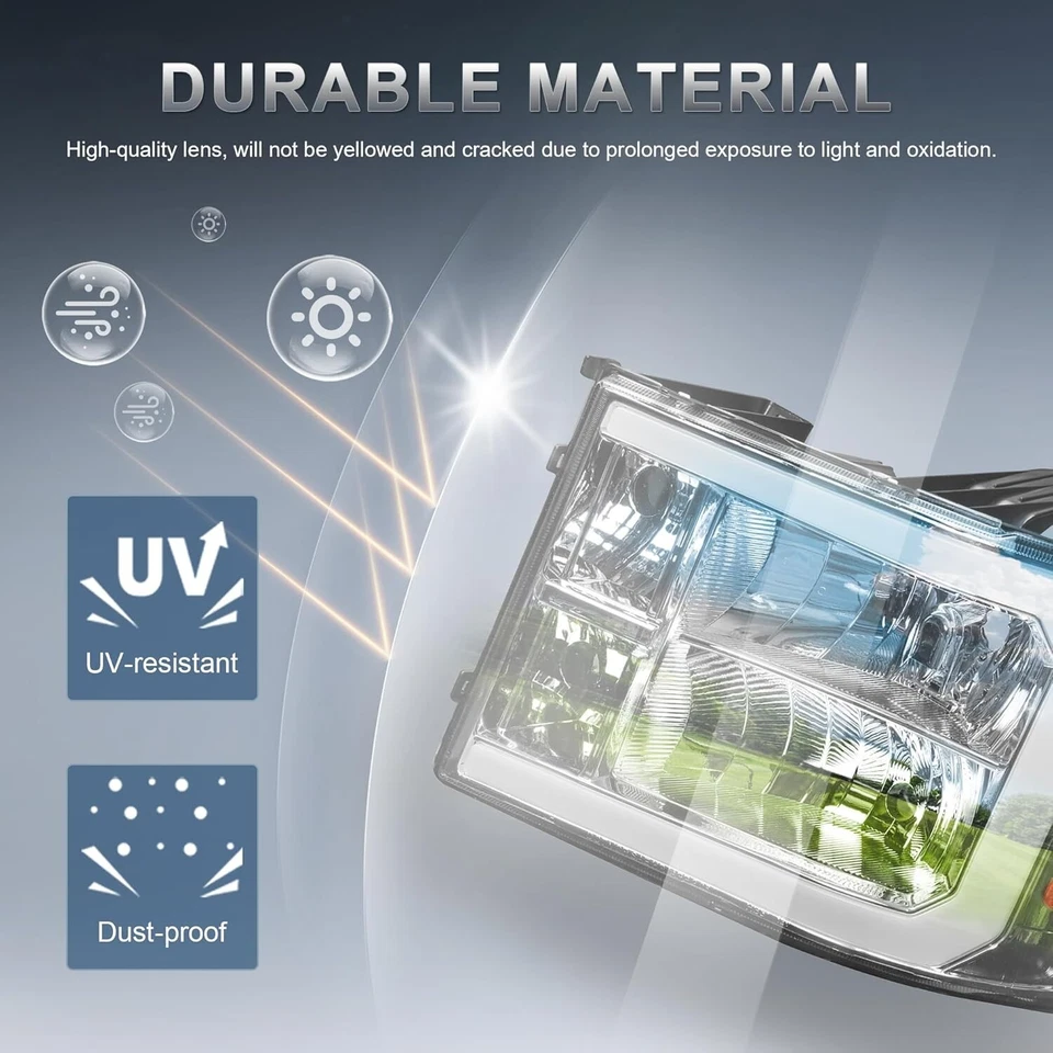 适用于 2007 - 2014 年 GMC Sierra 1500 2500HD 3500HD 车头灯 LED DRL 灯对 L+R — 第 3/4 张图片