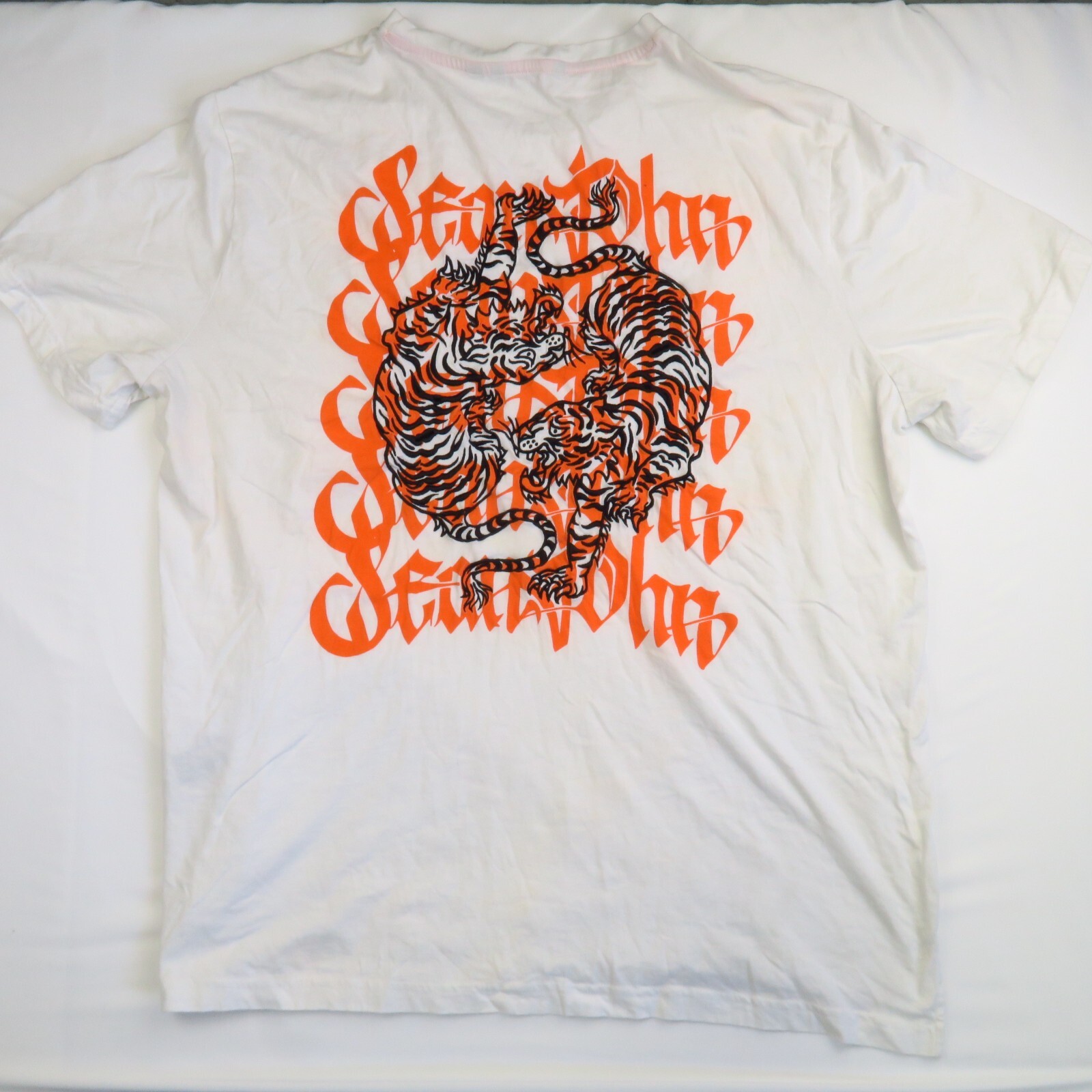 Vintage Sean John Tiger T-Shirt White Orange 2XL Pocket Graphic