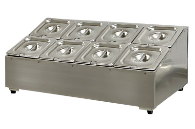 NEW 8 Container Condiment Sauce Topping Station Caddy Countertop Ice Cold Bin