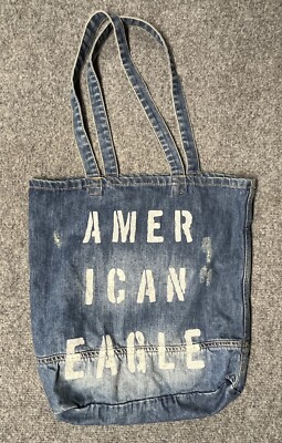 American Eagle Denim Tote Bag Distressed Blue Jean Medium Size Purse 