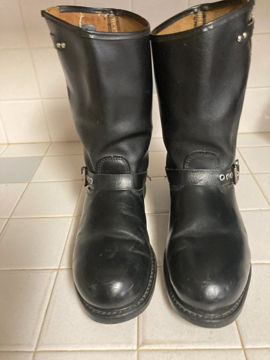 BLACK MOTORCYCLE BIKER ENGINEER BUCKLE STUD STEEL TOE BOOTS