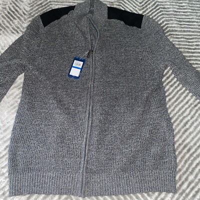 IZOD Mens Sweater Medium Carbon Gray Knit Full Zip Orig $80 ~  Brand New
