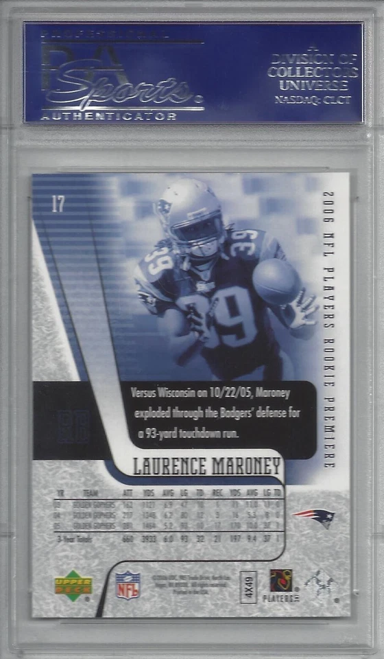 2006 Upper Deck Rookie Premiere Laurence Maroney RC #17 GEM MINT PSA 10 - Image 2 of 2