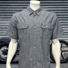 Harley Davidson Blue Stripe Pearl Snap Denim Cotton Mechanic Garage Shirt XL EUC