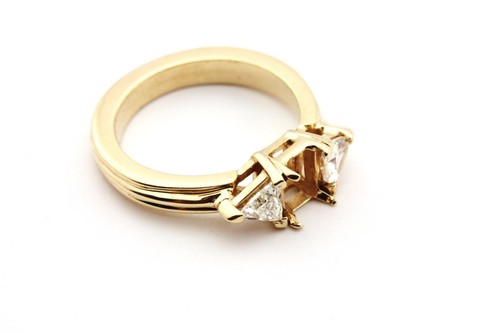 14k yellow gold emerald three stone diamond trillion ring engagement semimount - Picture 5 of 9
