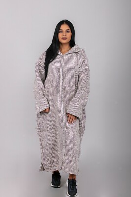 Striped Djellaba Cardigan Purple White, Sweater Coat, Hoodie