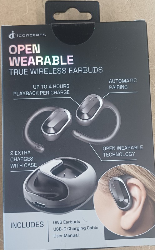 iConcepts Open-Ear Bluetooth Earbuds – Wireless Ear-Hook, Black