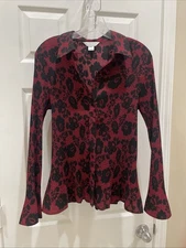 Christopher Banks Blouse Women Sz XL gorgeous red black Button Long Sleeve