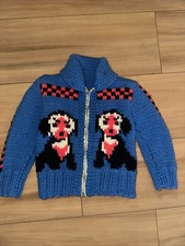 Vintage Cowichan Youth Puppy Sweater Jacket Hand Knit Zip Front Child Toddler D1