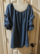 Zara Dress Womens Size Medium The Butterfly Dress Off the Shoulder Chambray Mini