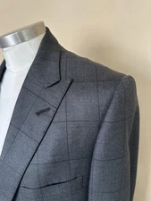 Tom James Filo A Mano Bespoke Blazer Holland & Sherry Windowpane  Wool Sportcoat