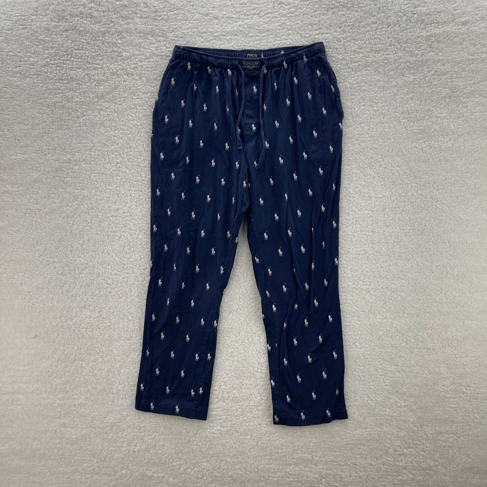 Polo Ralph Lauren Pajama Pants Mens Large Navy Blue All Over Pony Print Lounge