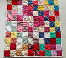 Handmade Baby Quilt Patchwork Cotton Blanket Multicolor Square Design 30"x29"