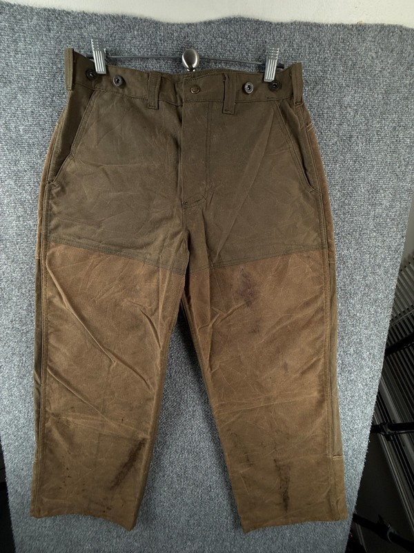 VTG CC Filson Waxed Canvas Hunting Pants USA #467 Brown Men Cotton ACTL 32x28