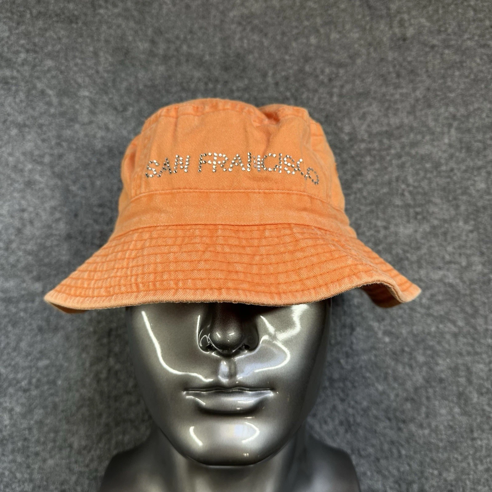 Cameo Vtg Bucket Hat Cap Orange 100% Cotton OSFA Sz M/ L “San Francisco” Jewels