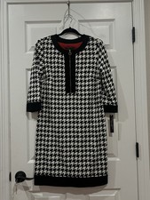 NWT Isabella DeMarco Tahari Levine Houndstooth Dress Size 6 Black Ivory