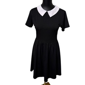 womens black dress with white collar Manhattan Mesh Dress – Sheer Mesh with White Collar