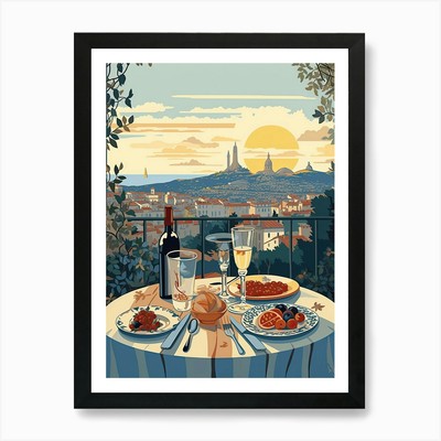 Schönes, Frankreich, Grafik Illustration gerahmtes Wandbild Poster Leinwanddruck Bild