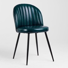 Ducie Dining Chair Ribbed Real Leather Black Metal Base Colour Variation