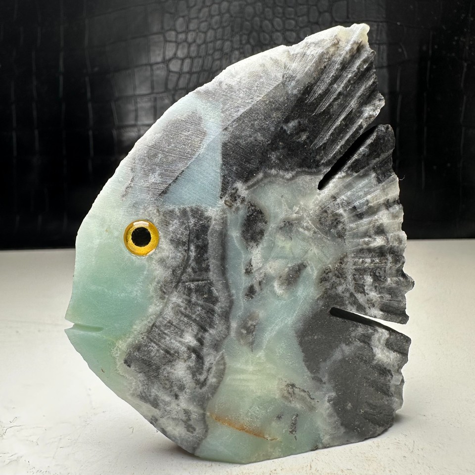 Natural Crystal Mineral Specimen. Amazon Stone. Hand-carved FISH ...