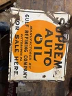 Vintage Original Porcelain Gulf Supreme Auto Oil Gas Company Sign Double Sided
