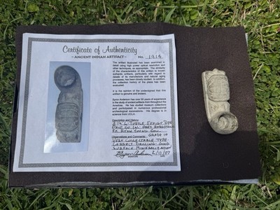 Rare Native American Hard Stone Turtle Effigy Pipe COA
