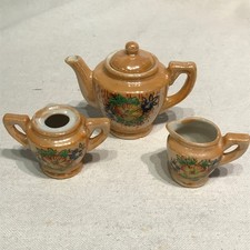 Vintage Miniature Tea Set: Gold Lusterware Porcelain Doll Toy, Occupied Japan