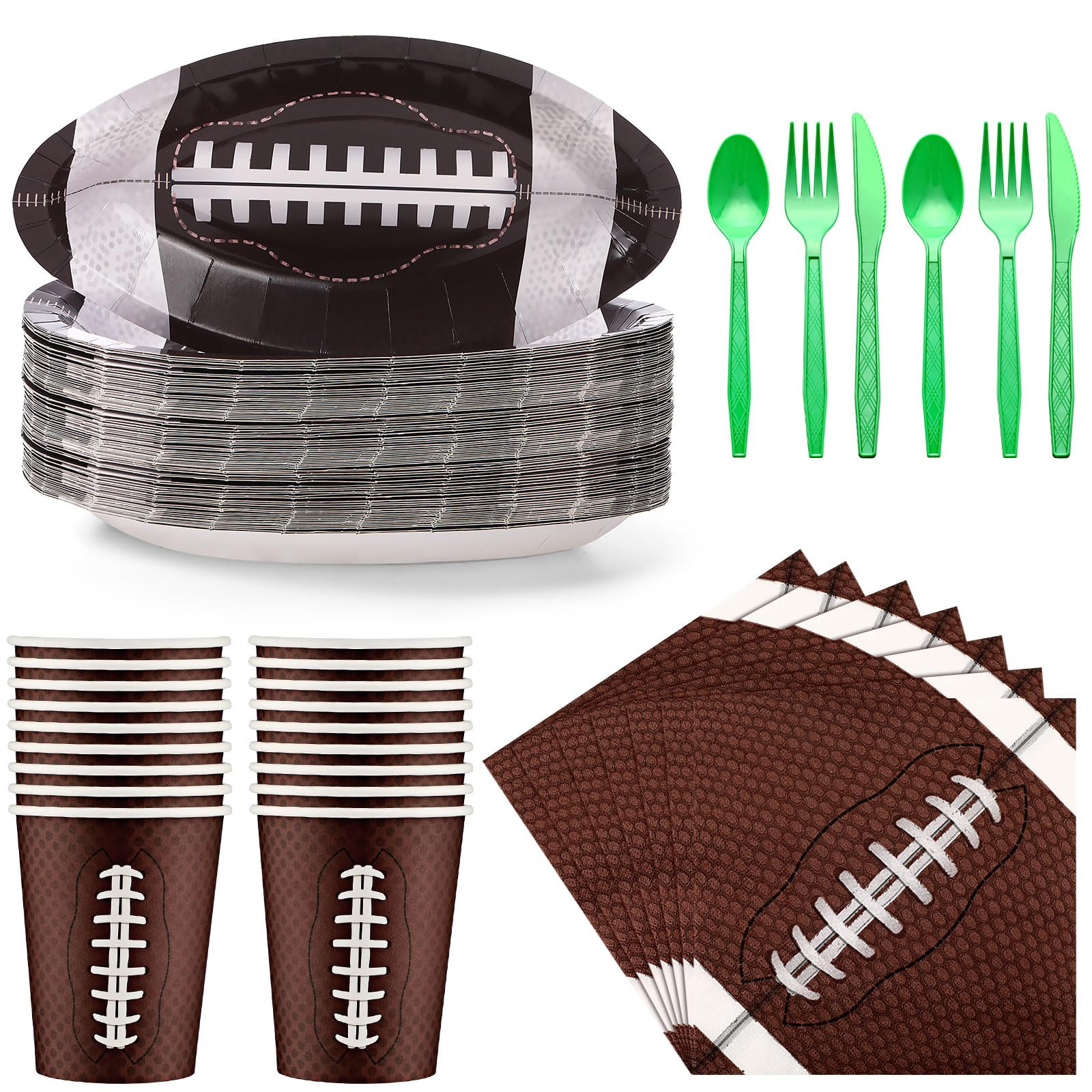180 Pcs Football Tableware Set to Serve 30 Guests Include Disposable Paper Pl...