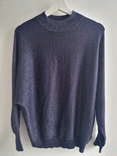 M&S Womens Glitter Jumper Size M Navy Mix High Neck Batwings Sleeve Festive 
