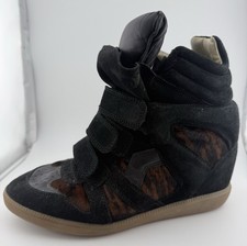 Isabel Marant Black Suede Brown Calf Hair Bekett Wedge Sneakers Sz. EU39, US9
