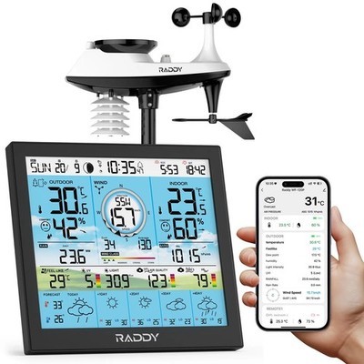 Raddy WF-120P Wi-Fi Weather Station: 10'' Color Display, PM2.5 AQI & 5-Day Foreca