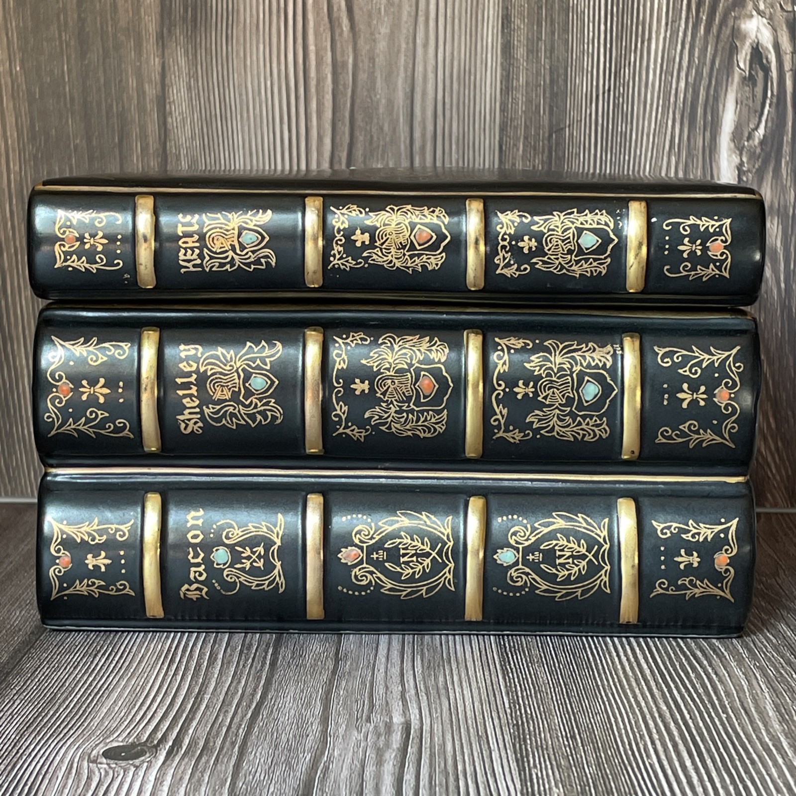 Decorative Book Shaped Ceramic Storage Trinket Box Black & Gold 7685