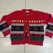 Vintage Warm Heart Kids Horse Racing Knit Long Sleeve Red Cardigan