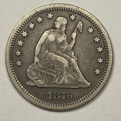 1876-CC Seated Liberty Quarter .25. Super Very Fine.