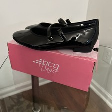 BCG Girls Tap Shoes Size 4 Medium Black Patent Dance Shoes w Box