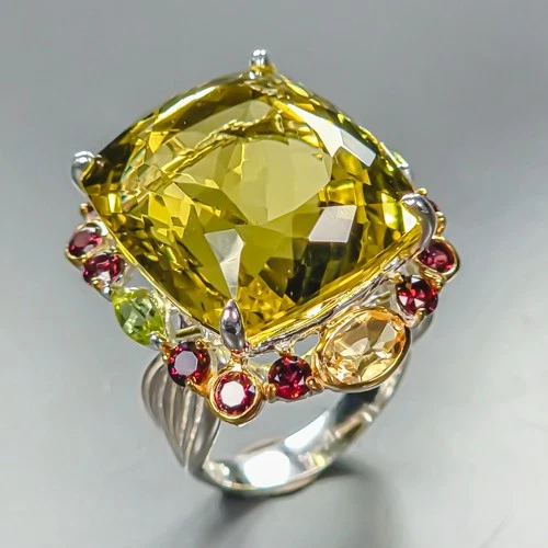 Handmade 34 ct+ Natural Lemon Quartz Ring 925 Sterling Silver Size 8 /R465005