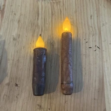 Set 2 Primitive Burnt Mustard LED Taper Candles NON-Timer
