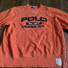 Polo Jeans Co Ralph Lauren Orange RL-67 Fleece Sweatshirt Men  s XL Vintage Y2K