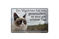 Schild Blech 30X20Cm - Made In Germany - Spruch Katze VöGelschen Gezwitschert Me