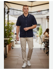 J. McLaughlin NWT men  s Dugan button down cotton polo style navy sweater, M,