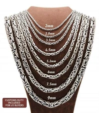 Solid 925 Sterling Silver Men's King Byzantine Round Chain Necklace! All Sizes