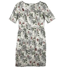Womens Short Sleeve White Floral Newspaper Dress Cottage Eclectic Urban Chic Fun